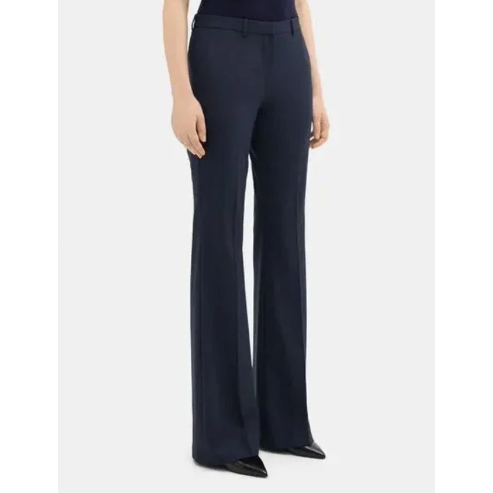 NWT THEORY Demitria 4 Flared Trouser Pant Sea Blue Navy Women Size 8 Wool Office